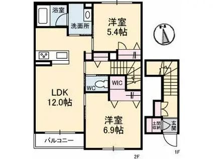 モデスティ木太(2LDK/2階)の間取り写真