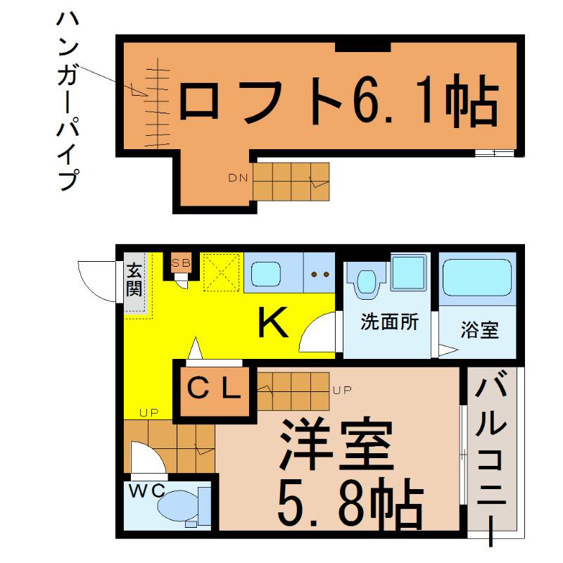 クレール名駅(1K/2階)の間取り写真