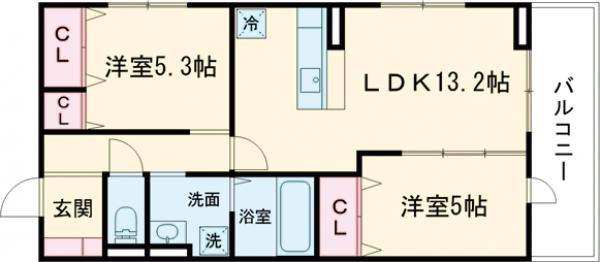 D-ROOM水前寺5丁目(2LDK/3階)の間取り写真