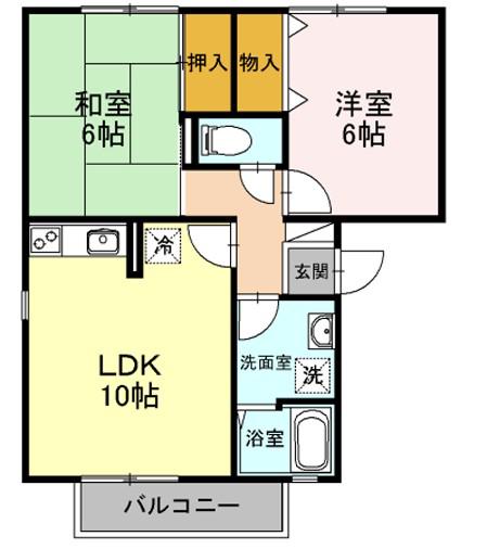 フリーデンIII棟(2LDK/2階)の間取り写真