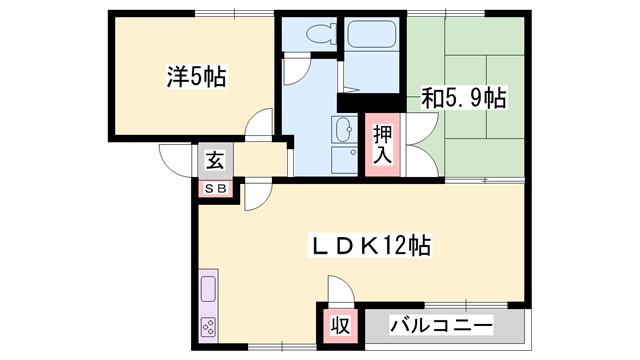 リバーサイドIIA棟(2LDK/1階)の間取り写真