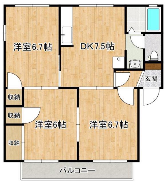 アルティームB(3DK/1階)の間取り写真