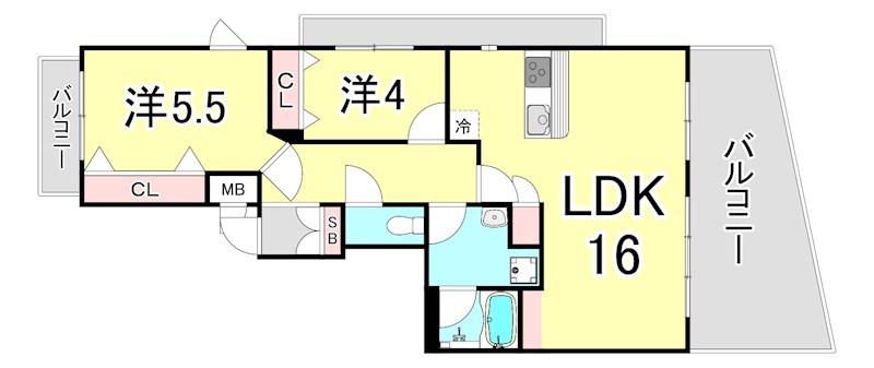 フォルム北夙川(2LDK/4階)の間取り写真