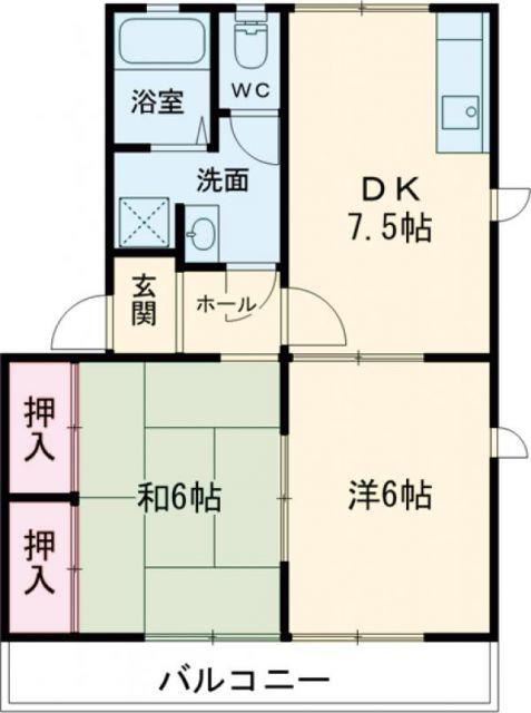 セレニティー八王子(2DK/2階)の間取り写真