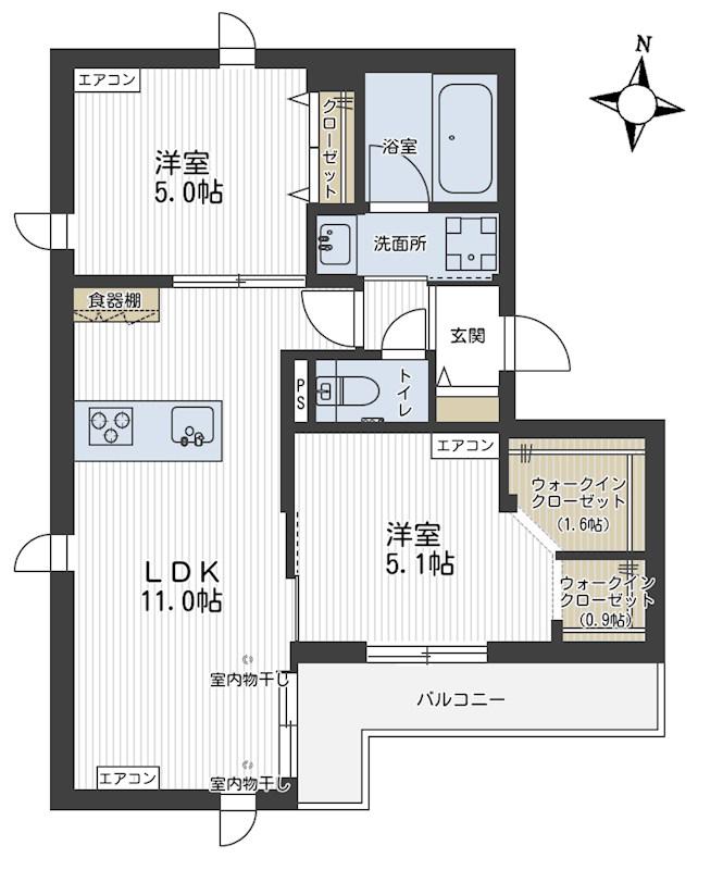 パークウエスト北浦和(2LDK/2階)の間取り写真