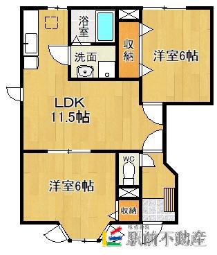 ベラローザB棟(2LDK/1階)の間取り写真