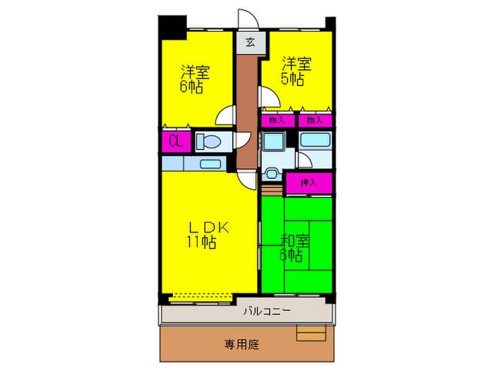 サウス LAKE 238(3LDK/1階)の間取り写真