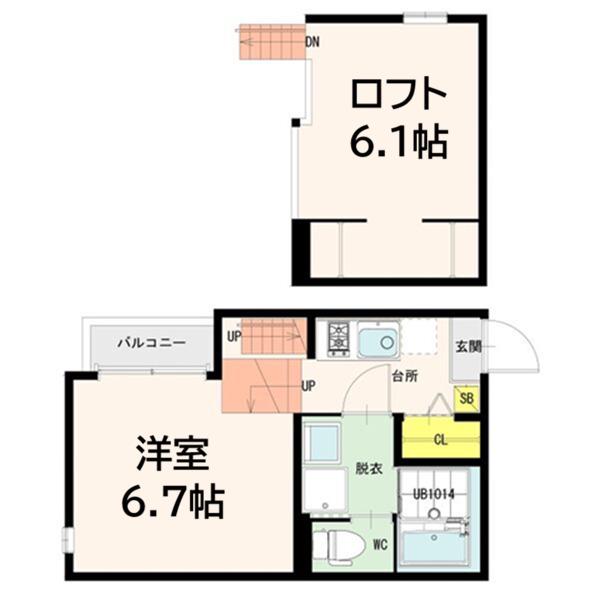 WOOD HOUSE穀町(1K/2階)の間取り写真