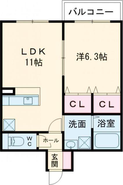 ヴォール中島(1LDK/2階)の間取り写真