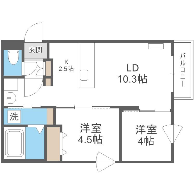 カームヒルズ西岡(2LDK/5階)の間取り写真