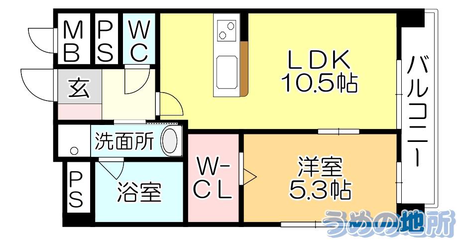 ソフィア21新合川(1LDK/5階)の間取り写真