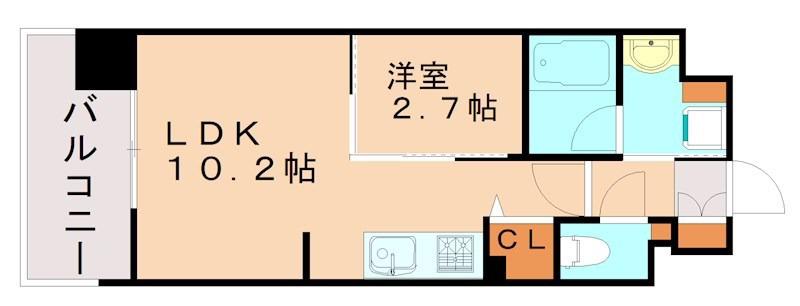 ウェルブライト美野島(1LDK/6階)の間取り写真