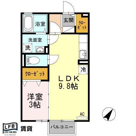 ライムヒル80(1LDK/2階)の間取り写真