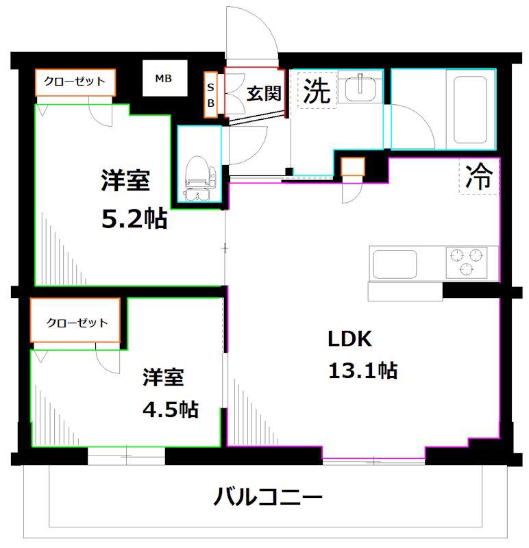フレンシア下井草(2LDK/3階)の間取り写真