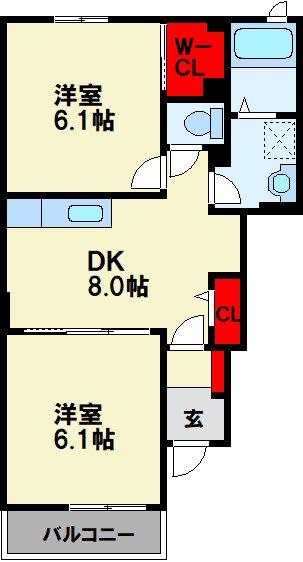 ノイ プロメナ-デ(2DK/1階)の間取り写真