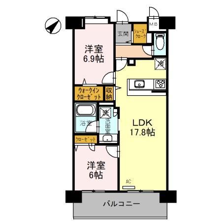 カーサ マリーナ モンテカルロ(2LDK/2階)の間取り写真