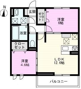 ユートリIII(2LDK/1階)の間取り写真