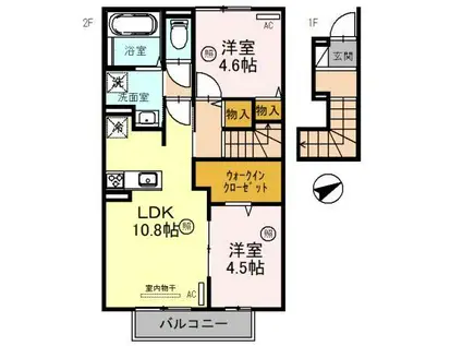リバーサイドテラスA(2LDK/2階)の間取り写真