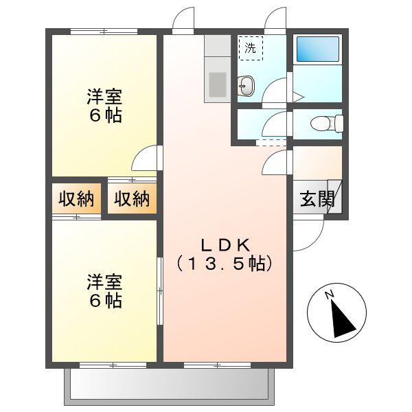アイビーヒルズB棟(2LDK/2階)の間取り写真