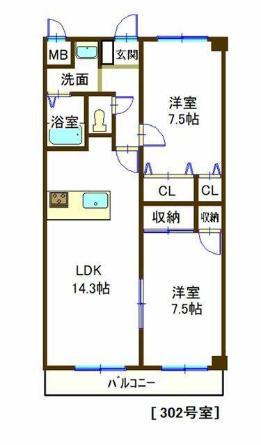 サンステージ東川口(2LDK/3階)の間取り写真