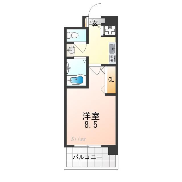 CASAGRAN洛西(1K/4階)の間取り写真