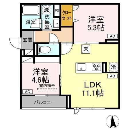 セレスティア荒川N(2LDK/1階)の間取り写真