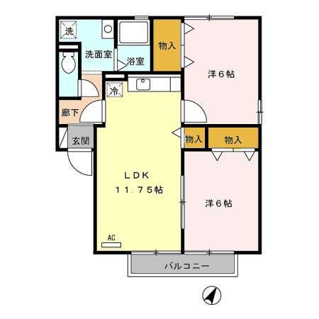 サニーフラット若園B棟(2LDK/2階)の間取り写真