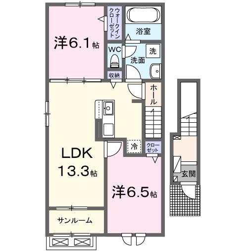 カーサ・セイスA(2LDK/2階)の間取り写真
