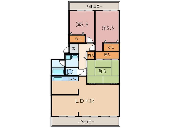 ネオハイツ西宮(3LDK/6階)の間取り写真