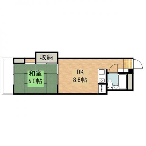 北原ビル(1DK/4階)の間取り写真