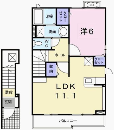 メゾンドサンセール B棟(1LDK/2階)の間取り写真
