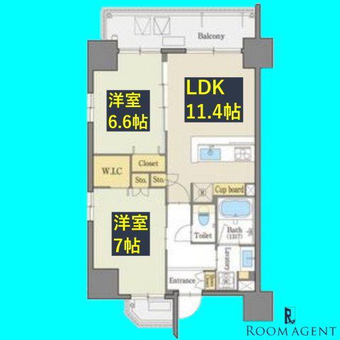 グランドゥール瑞穂通(2LDK/11階)の間取り写真