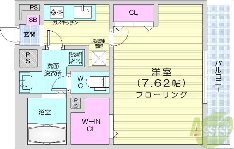 アルコバレーノ連坊(1K/3階)の間取り写真