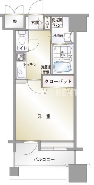 エンクレスト中呉服(1K/9階)の間取り写真