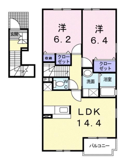 フォーリスト ベル(2LDK/2階)の間取り写真