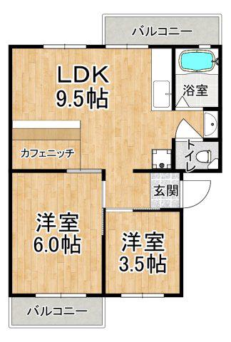 神戸電鉄三田線 五社駅 徒歩18分 5階建 築54年(2LDK/4階)の間取り写真