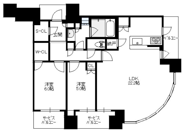 シエリアタワー中之島(2LDK/21階)の間取り写真