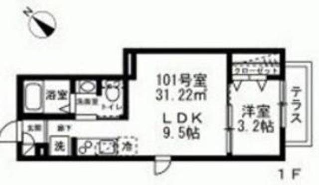 クレールドルネ(1LDK/1階)の間取り写真