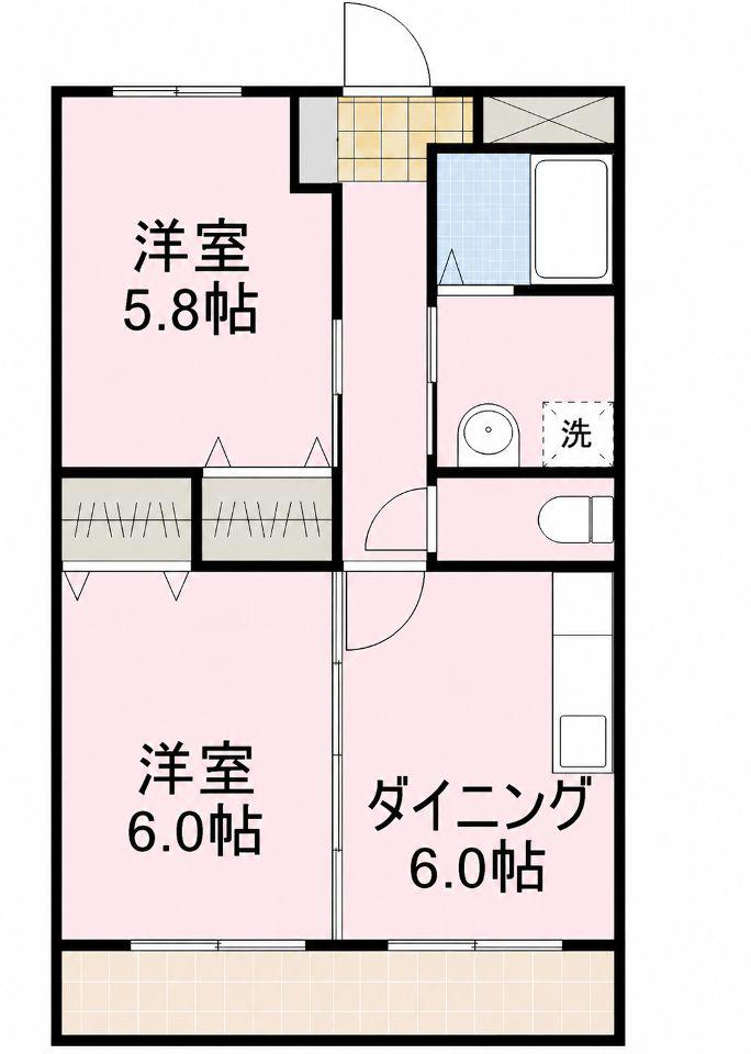 サンローズ(2DK/2階)の間取り写真