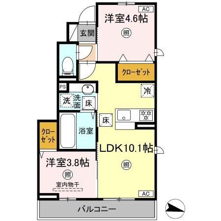 ウッドソレルやまが(2LDK/1階)の間取り写真