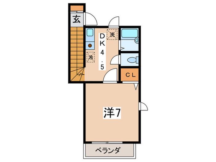 Mフラット(1DK/2階)の間取り写真