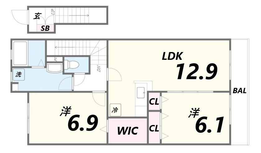 コンフォール青山(2LDK/2階)の間取り写真