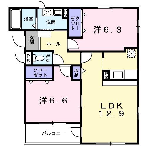 パルレジデンス(2LDK/2階)の間取り写真