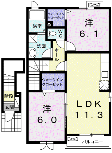 オンディーヌ(2LDK/2階)の間取り写真