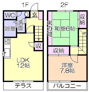 CRSカーサ F棟(2LDK/1階)の間取り写真