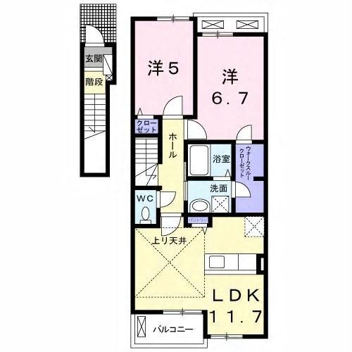 カレント・美郷IV(2LDK/2階)の間取り写真