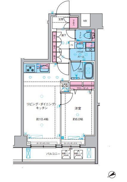 ジェノヴィア鐘ヶ淵(1LDK/2階)の間取り写真