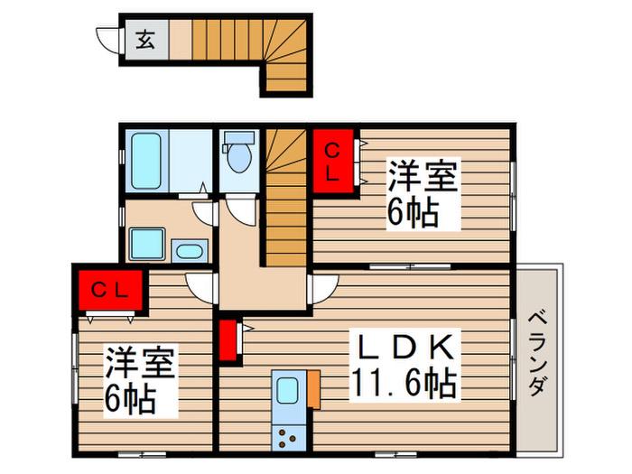 アイハイツD(2LDK/2階)の間取り写真