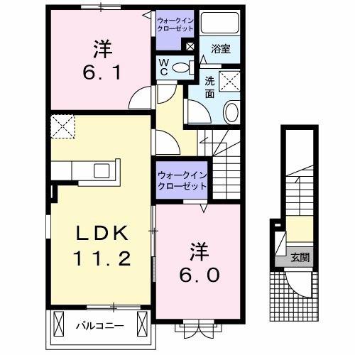 コンフォール矢三B(2LDK/2階)の間取り写真