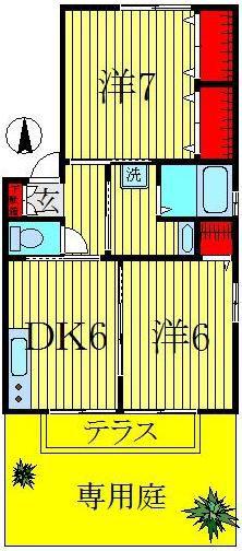 GRANDBONNEUR C(2DK/1階)の間取り写真